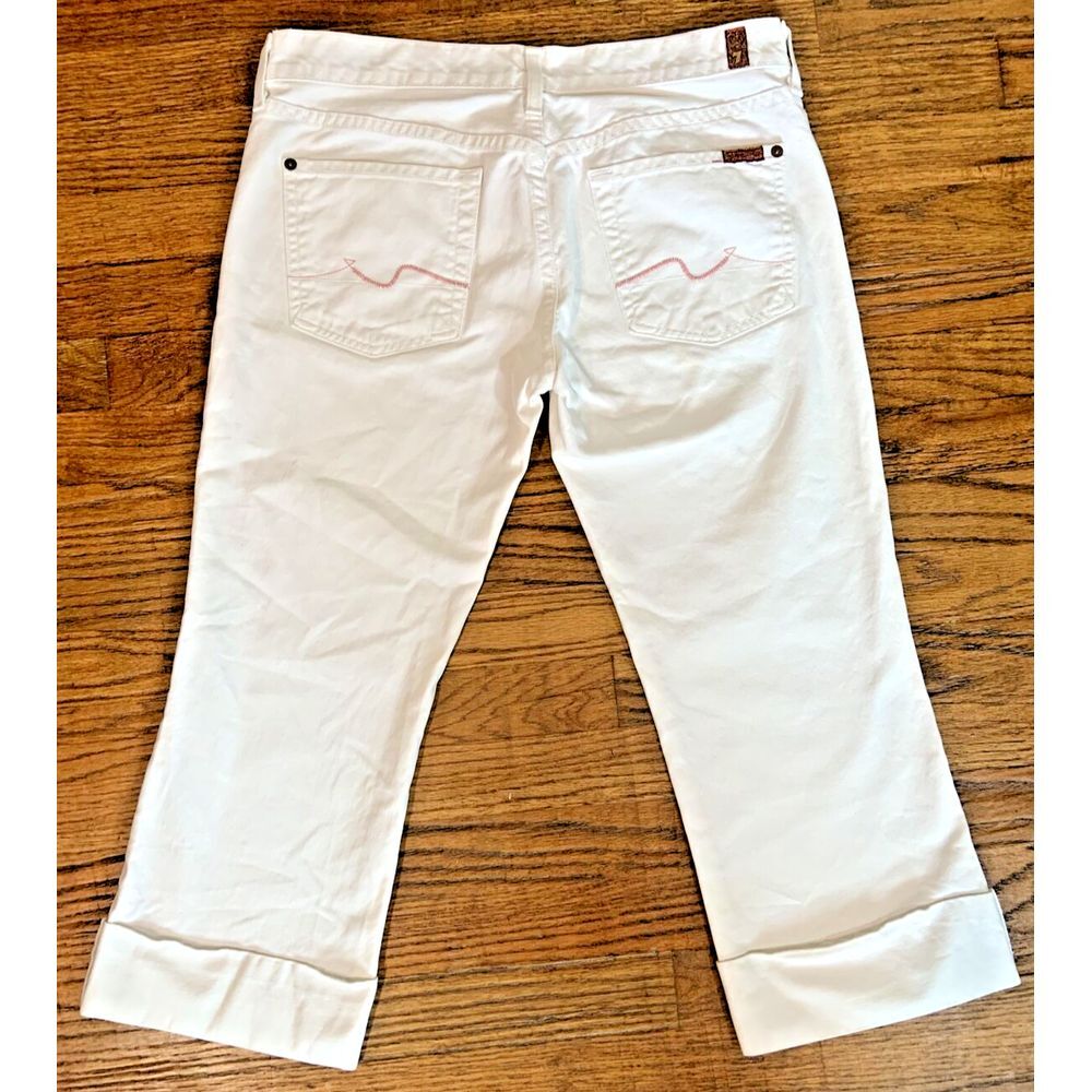 7 For All Mankind Jeans Women *30 White Denim Cropped Embroidery 3" cuff USA - Picture 2 of 13